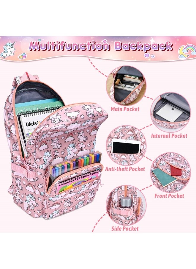 GGEROU Unicorn School Bag Backpack for Girls Boys, 3Pcs Large Schoolbag Book Bag Rucksack Backpack for School with Lunch Bag and Pencil Case for Students Teenagers Kids, Pink  - Image 4