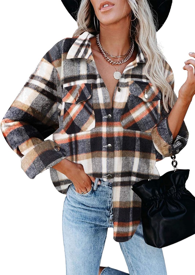 klarako Womens Corduroy Shirt Oversized Button Down Blouse Long Sleeve Shacket Lapel Collar Shirts for Women - Image 1