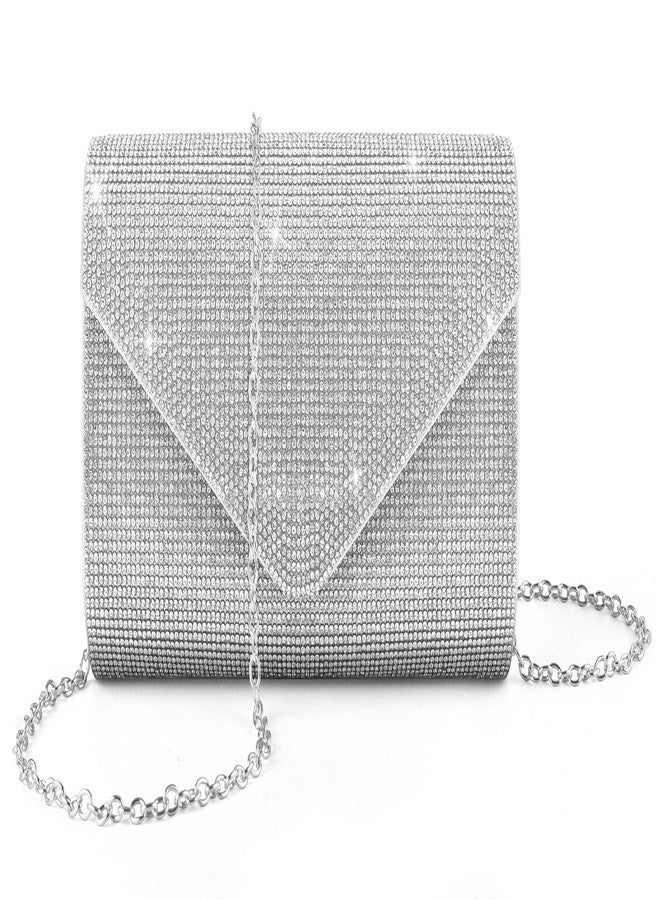 PACETAP Rhinestone Clutch Purses for Women, Sparkly Glitter Evening Bags Handbag Crossbody Bag for 1920s Party Wedding Engagement Prom(Silver) - Image 1