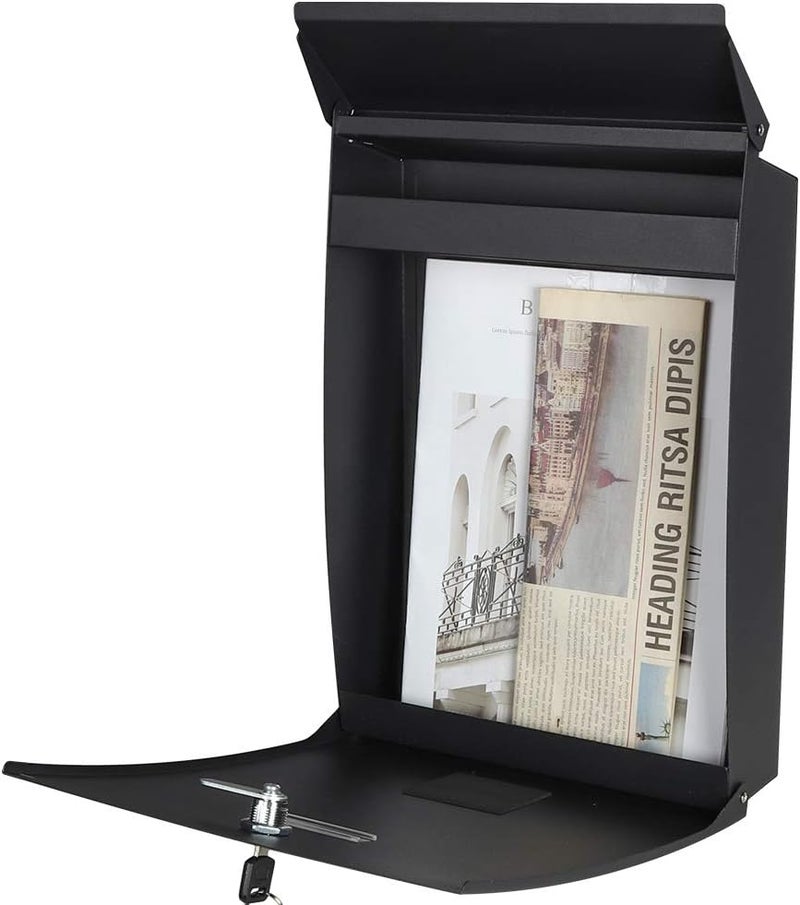 Decaller Safe Wall Mounted Mailboxes with Key Lock, Metal Medium Galvanized Rust-Proof Mail Box, 10 3/5 x 15 3/5 x3 1/2, Black - Image 2