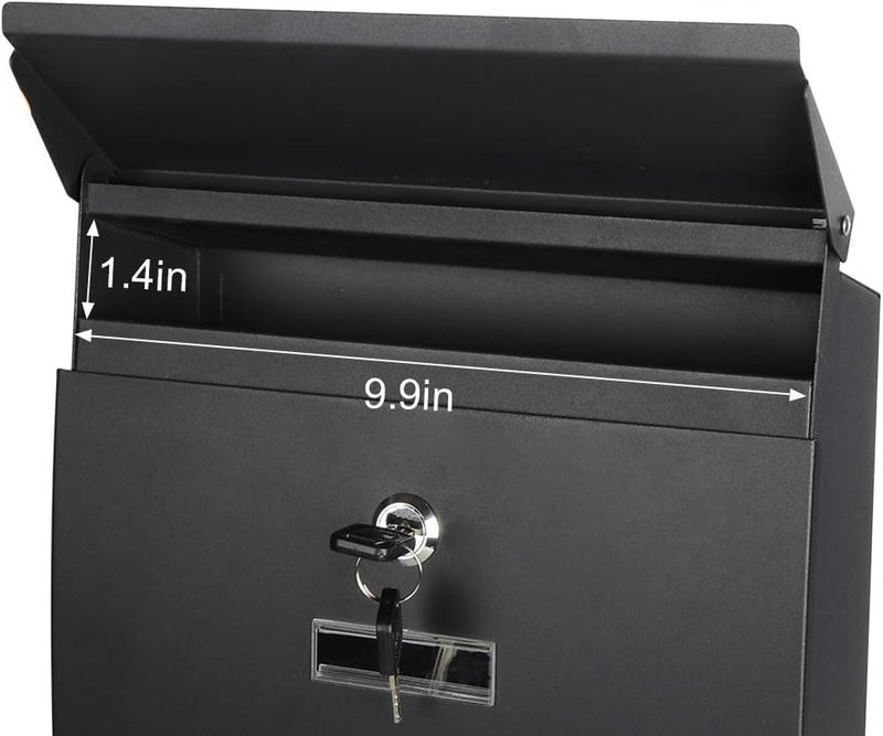Decaller Safe Wall Mounted Mailboxes with Key Lock, Metal Medium Galvanized Rust-Proof Mail Box, 10 3/5 x 15 3/5 x3 1/2, Black - Image 4