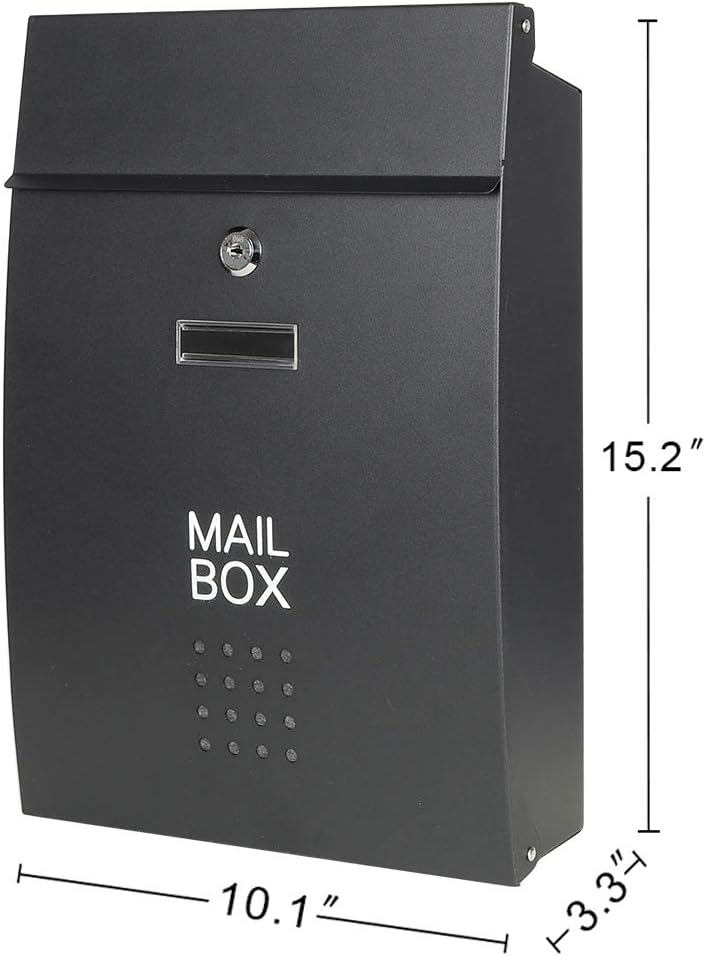 Decaller Safe Wall Mounted Mailboxes with Key Lock, Metal Medium Galvanized Rust-Proof Mail Box, 10 3/5 x 15 3/5 x3 1/2, Black - Image 1