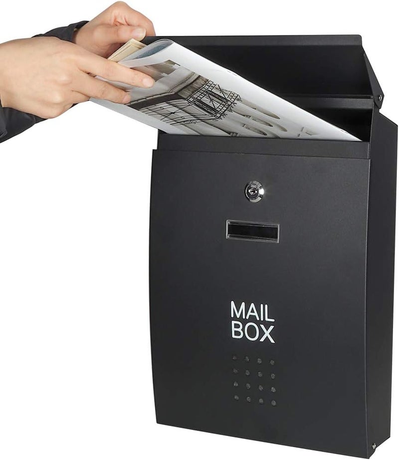 Decaller Safe Wall Mounted Mailboxes with Key Lock, Metal Medium Galvanized Rust-Proof Mail Box, 10 3/5 x 15 3/5 x3 1/2, Black - Image 3