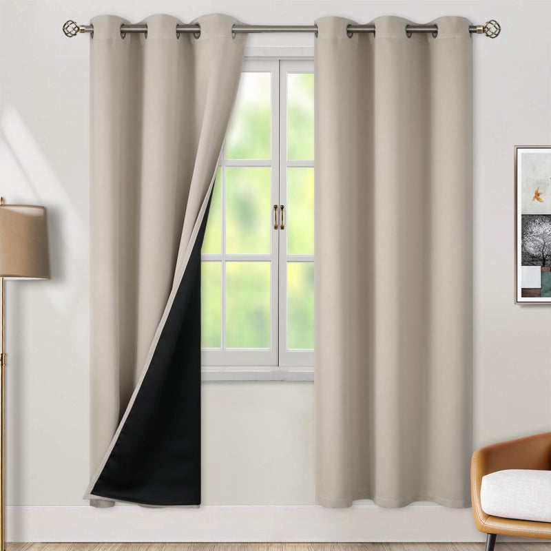 BGment Thermal Insulated 100% Blackout Curtains for Bedroom with Black Liner  Double Layer Full Room Darkening Noise Reducing Grommet Curtain (38 x 84 Inch  Cashmere  2 Panels) - Image 1