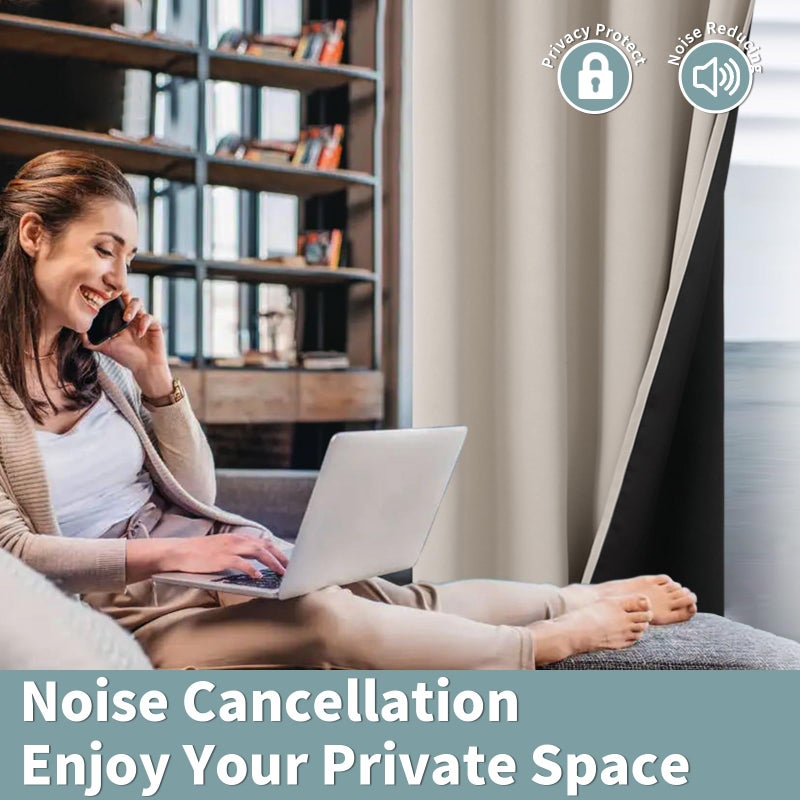 BGment Thermal Insulated 100% Blackout Curtains for Bedroom with Black Liner  Double Layer Full Room Darkening Noise Reducing Grommet Curtain (38 x 84 Inch  Cashmere  2 Panels) - Image 4