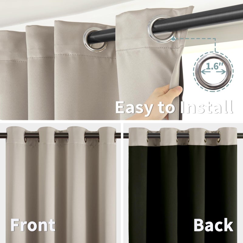 BGment Thermal Insulated 100% Blackout Curtains for Bedroom with Black Liner  Double Layer Full Room Darkening Noise Reducing Grommet Curtain (38 x 84 Inch  Cashmere  2 Panels) - Image 5