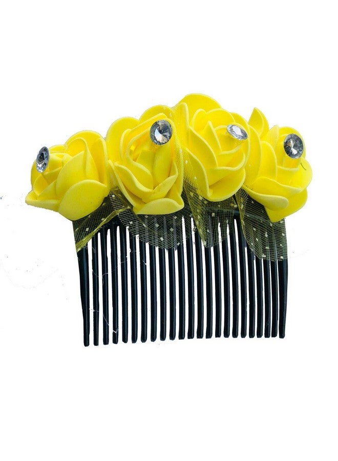AROOMAN Artificial flower Fancy Juda Comb clip/Bun Comb Hair Flower Comb for Wedding and Parties Use for Women (Yellow Color Pack :-1) - Image 1