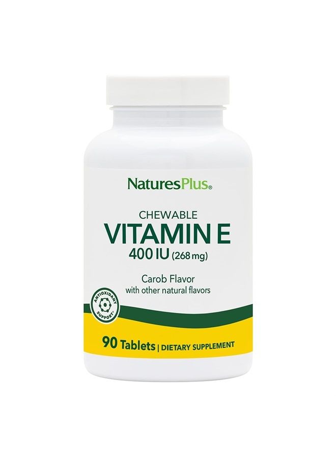Nature's Plus NaturesPlus Vitamin E Chewable - 400 iu, 90 Vegetarian Tablets - Natural Carob Flavor - Healthy Cardiovascular Function, Free-Radical Defense & Overall Wellbeing - Gluten-Free - 90 Servings - Image 1