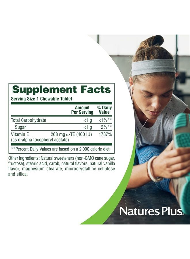 Nature's Plus NaturesPlus Vitamin E Chewable - 400 iu, 90 Vegetarian Tablets - Natural Carob Flavor - Healthy Cardiovascular Function, Free-Radical Defense & Overall Wellbeing - Gluten-Free - 90 Servings - Image 5