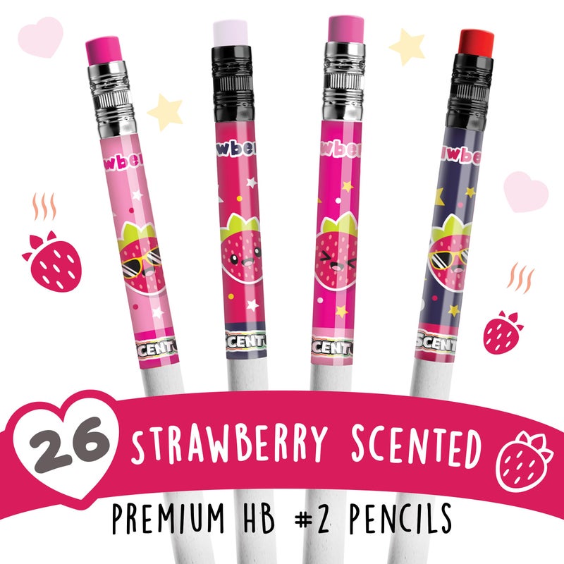 Scentco Valentines Scentcils â€“ Patented Strawberry Scented HB #2 Pencils, 26 Ct, Made from Recycled Newspapers, with Valentines Cards â€“ Gifts for Kids & School Supplies - Image 3