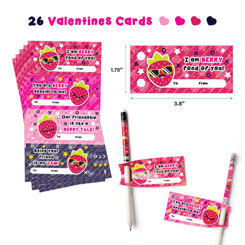 Scentco Valentines Scentcils â€“ Patented Strawberry Scented HB #2 Pencils, 26 Ct, Made from Recycled Newspapers, with Valentines Cards â€“ Gifts for Kids & School Supplies - Image 4