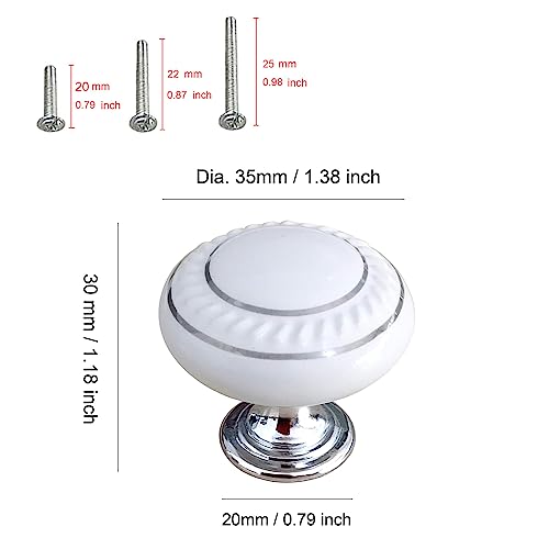 HUAMULAN 15 Pack Ceramic Knob Simple Dresser Kitchen Round Cabinet Pulls,Zinc Alloy Base Cupboard Wardrobe Drawer Door Handles,3 Size Screws - Image 2