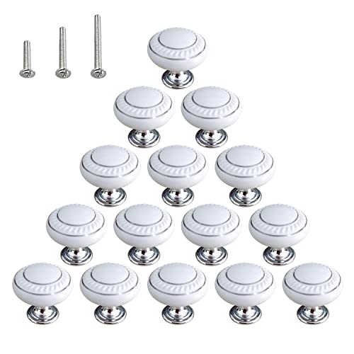 HUAMULAN 15 Pack Ceramic Knob Simple Dresser Kitchen Round Cabinet Pulls,Zinc Alloy Base Cupboard Wardrobe Drawer Door Handles,3 Size Screws - Image 1