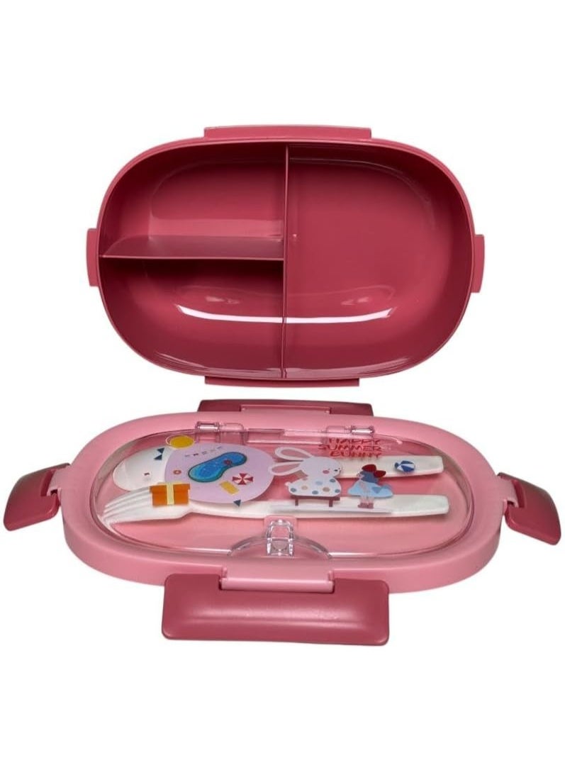 QSHOP Kids Lunch Box – 3 Compartments Organizer + Utensil (Spoon & Fork) Perfect for School, Classes, Club, Kids Activities  - Image 2