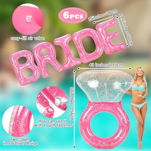 Sumind Bride Bachelorette Pool Floats 61 Inch Diamond Ring Float and 5 Inflatable Bride Letter Pool Pink Engagement Ring Floatie Stagette Decor for Swim Tube Beach Bridal Shower Wedding Outdoor Party - Image 5