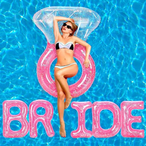 Sumind Bride Bachelorette Pool Floats 61 Inch Diamond Ring Float and 5 Inflatable Bride Letter Pool Pink Engagement Ring Floatie Stagette Decor for Swim Tube Beach Bridal Shower Wedding Outdoor Party - Image 1