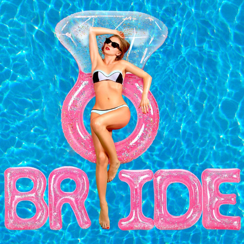 Sumind Bride Bachelorette Pool Floats 61 Inch Diamond Ring Float and 5 Inflatable Bride Letter Pool Pink Engagement Ring Floatie Stagette Decor for Swim Tube Beach Bridal Shower Wedding Outdoor Party - Image 2