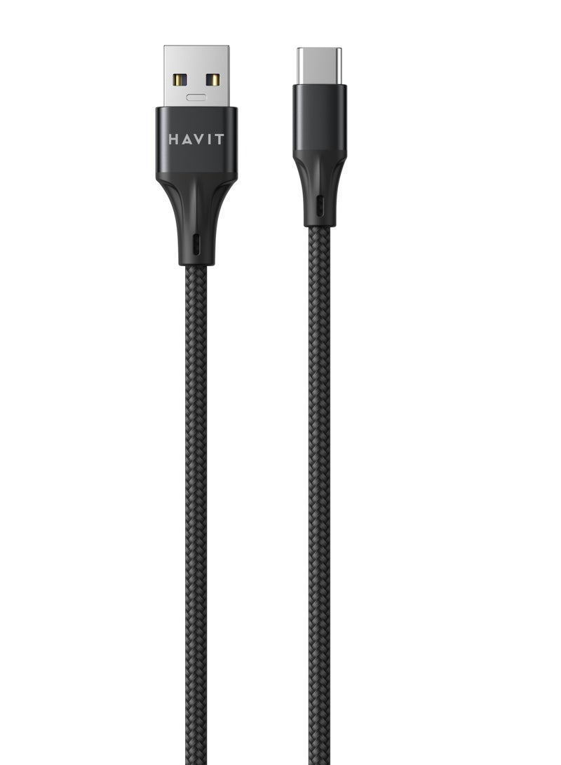 Havit Usb A To Type-C VOOC 1M Aluminum alloy With double nylon Braided Cable Charging 5A For Mobile Oppo, Realme, Vivo, one plus - 100w. - Image 4