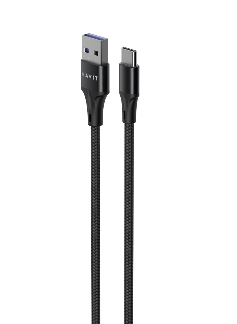 Havit Usb A To Type-C VOOC 1M Aluminum alloy With double nylon Braided Cable Charging 5A For Mobile Oppo, Realme, Vivo, one plus - 100w. - Image 1