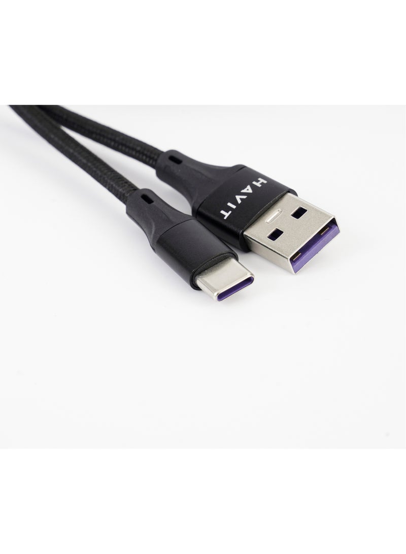 Havit Usb A To Type-C VOOC 1M Aluminum alloy With double nylon Braided Cable Charging 5A For Mobile Oppo, Realme, Vivo, one plus - 100w. - Image 2
