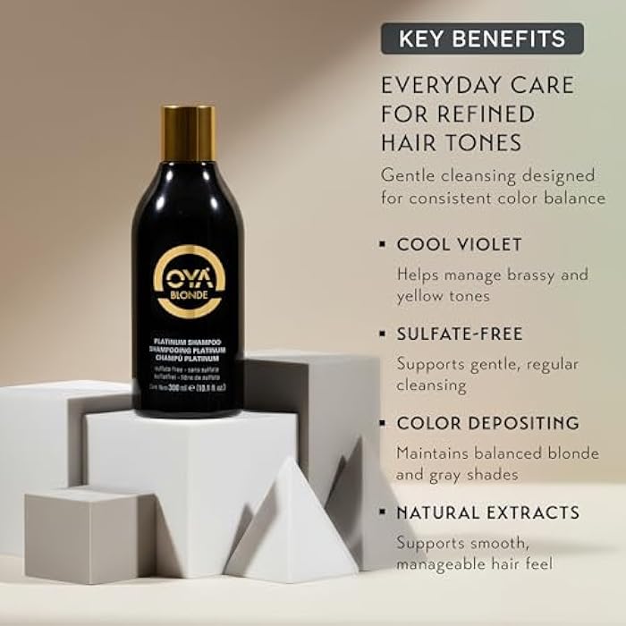 OYA Blonde Platinum Shampoo - Violet Color-Correcting Shampoo - Helps Reduce Warm & Dull Tones on Highlighted Hair - Gentle Sulfate-Free Cleanser with Sea Kelp, Green Tea & Sunflower Extract - 300 ml - Image 5