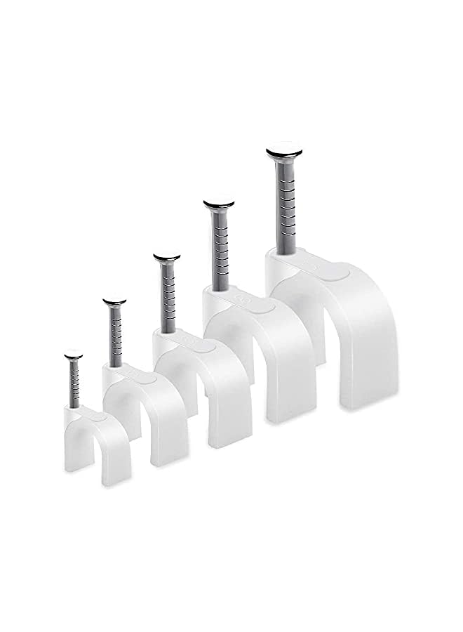 PROMASS Pcs Round Cable Clips, Cable Management 5 Sizes - 4mm 5mm 6mm 8mm 10mm, Cable Nail Clips Electrical Cable Wall Clips for Wire Ethernet Cable, Telephone Cable, TV Wire, White - Image 1