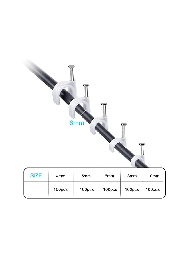 PROMASS Pcs Round Cable Clips, Cable Management 5 Sizes - 4mm 5mm 6mm 8mm 10mm, Cable Nail Clips Electrical Cable Wall Clips for Wire Ethernet Cable, Telephone Cable, TV Wire, White - Image 2