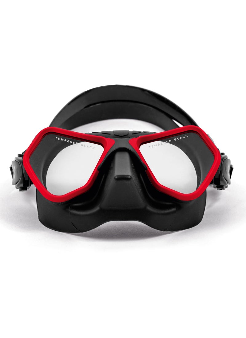 DYNAMICNORD Dynamicnord AM-30 Apnea Diving Mask – Black/Red | Lightweight design, Extremely low volume, Fluted nose pocket for best grip | Handy quick-adjustment buckles  - Image 3