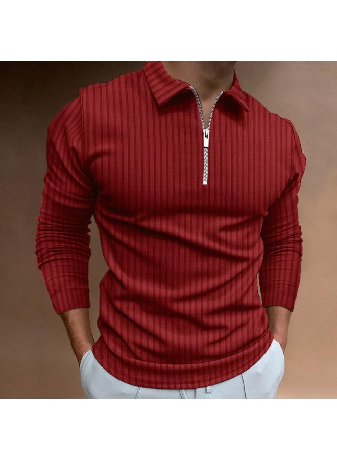 Men's Long Sleeve Zipper Polo Shirt Striped Pattern Spring Autumn Fashionable Casual Top Quality Line - Image 1