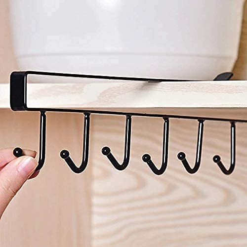 APURK Stainless Steel 6 Hook Kitchen Cabinet Under Shelf Cup Glass Clothes Kitchen Tools Hanging Storage Holder Rack Multicolor - Image 3