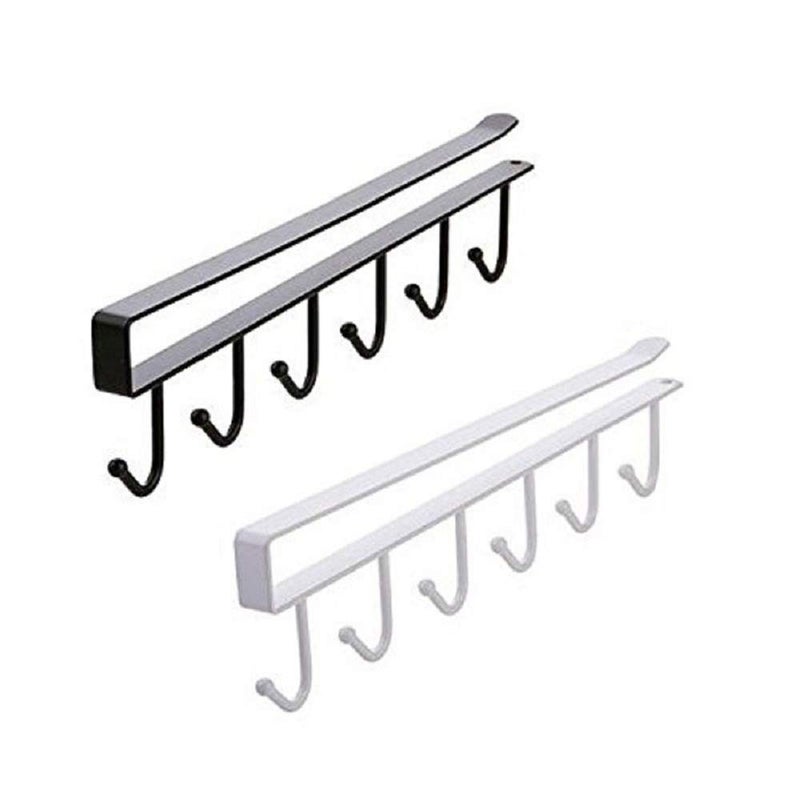 APURK Stainless Steel 6 Hook Kitchen Cabinet Under Shelf Cup Glass Clothes Kitchen Tools Hanging Storage Holder Rack Multicolor - Image 1