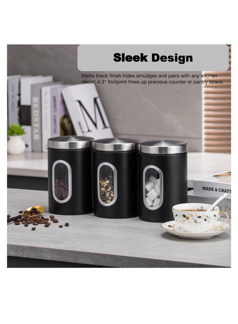 ياسمينةارا مرطبان تخزين طعام من الفولاذ المقاوم للصدأ مع نافذة مرئية، علبة قهوة 1200 مل، حاوية تخزين للمطبخ لحبوب القهوة والشاي والسكر والتوابل والدقيق والحبوب، علبة لحفظ الطعام طازجًا، لون أسود - Image 5