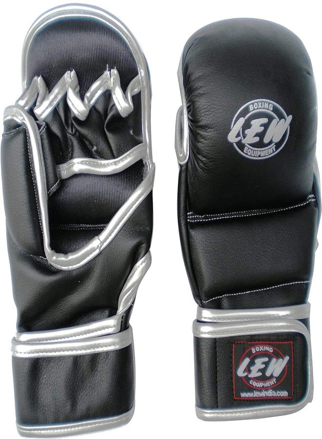 LEW Black/Sliver Super Star MMA Grappling Gloves (Black, L/XL) - Image 2