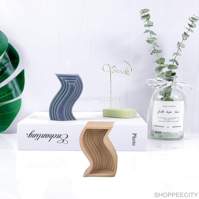 Shoppeecity I Shaped Wavy Candle Mold I Geometric Striped Pillar Mold IShaped Silicone Mould I Simple Lines Epoxy Mould I for Handmade Ornament Aromatherapy Soap Resin Casting Art Craft Making I Shape - Image 2