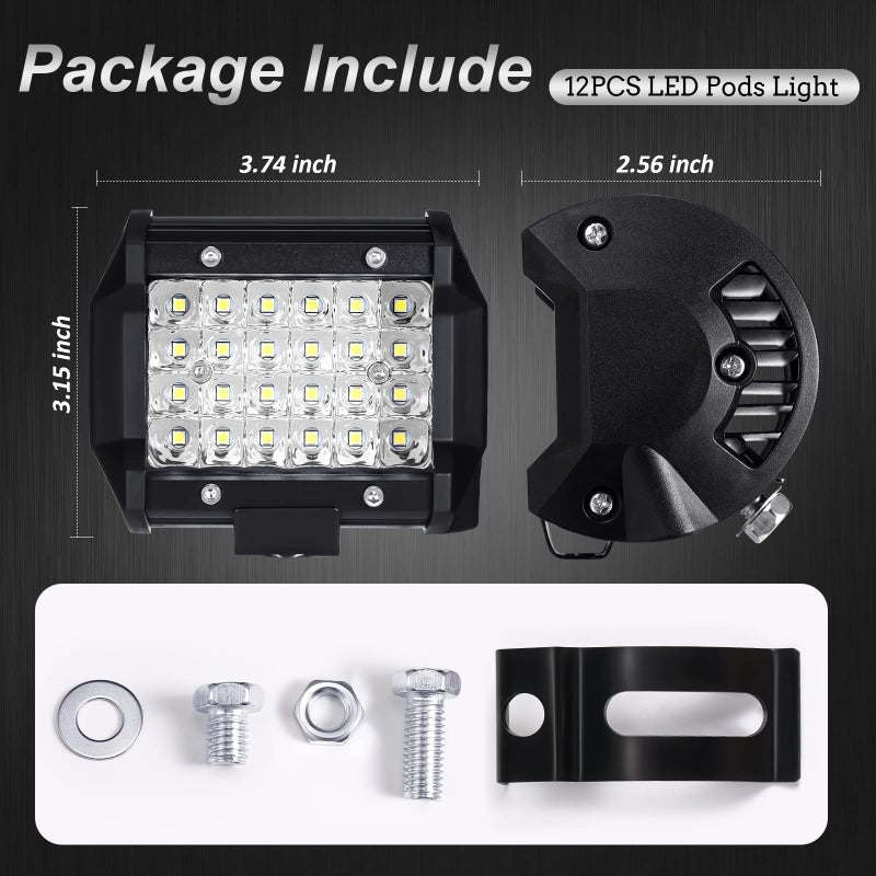 Yexiya 12 Pack LED Pods 72w 14400lm Flood LED Light Bar Spot Driving Off Road Fog Light Off Road Bar Waterproof for Boat Truck ATV UTV SUV(4 Inch) - Image 2