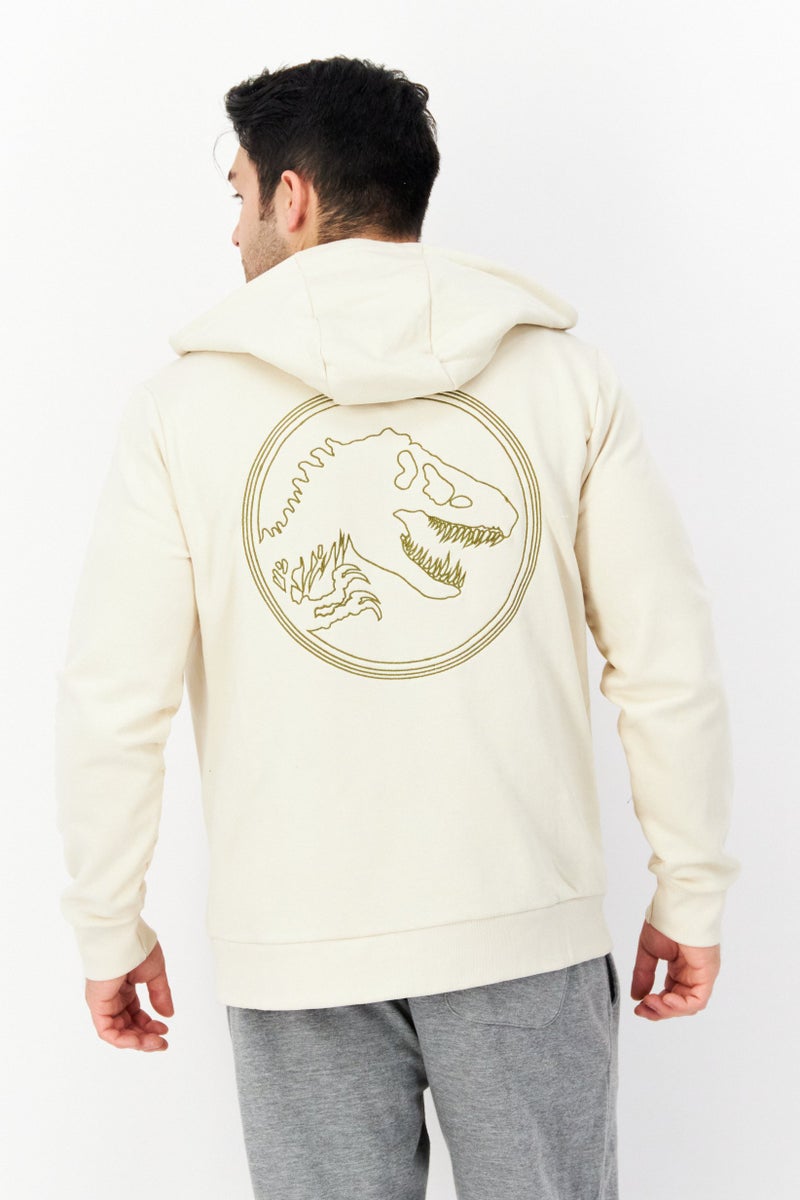 DIFUZED Men Hooded Long Sleeve Embroidered Sweatshirt, Beige - Image 2