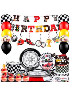 FRUITFUL PARTY Race Car Birthday Decorations for 10 Guests, Cars Party  Disposable Tableware Party  Set  - Image 1