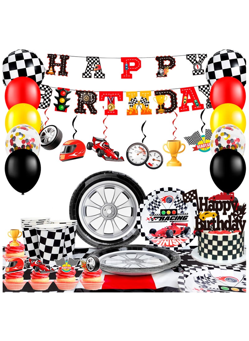 FRUITFUL PARTY Race Car Birthday Decorations for 10 Guests, Cars Party  Disposable Tableware Party  Set  - Image 1