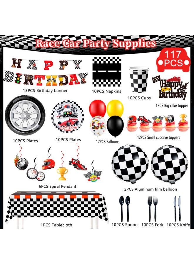 FRUITFUL PARTY Race Car Birthday Decorations for 10 Guests, 117pcs Cars Party  Disposable Tableware Set for Race Car Birthday Decoration Supplies - Image 2