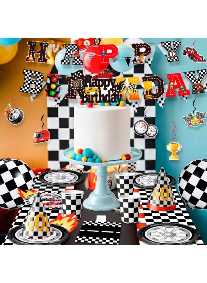 FRUITFUL PARTY Race Car Birthday Decorations for 10 Guests, 117pcs Cars Party  Disposable Tableware Set for Race Car Birthday Decoration Supplies - Image 4