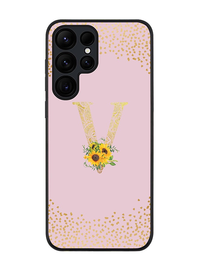 Stylizedd For Samsung Galaxy S25 Ultra 5G Case,Slim fit Camera Protection, Shockproof Thin Phone cover  - Custom Floral Monogram - V  (Pink ) - Image 1