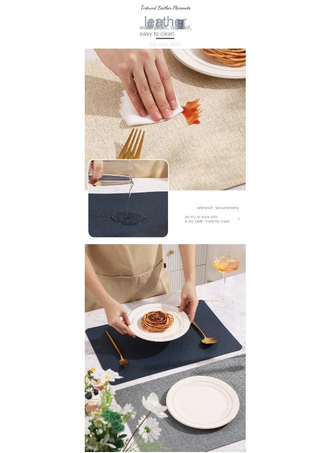 NIBEMINENT 2pcs Square Imitation Cloth Western-style Placemat Pu Coaster Leather Table Placemat  - Image 2