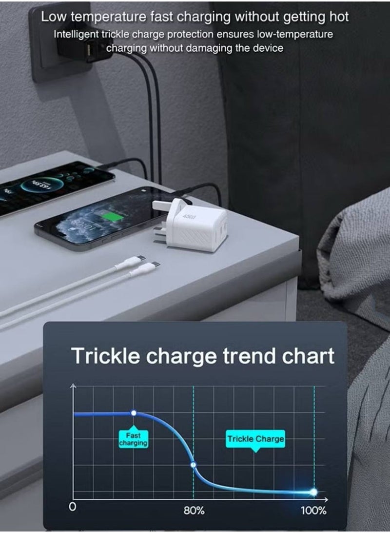 انستي شاحن سريع تايب سي 45 واط، راس شاحن مع سلك - Image 2