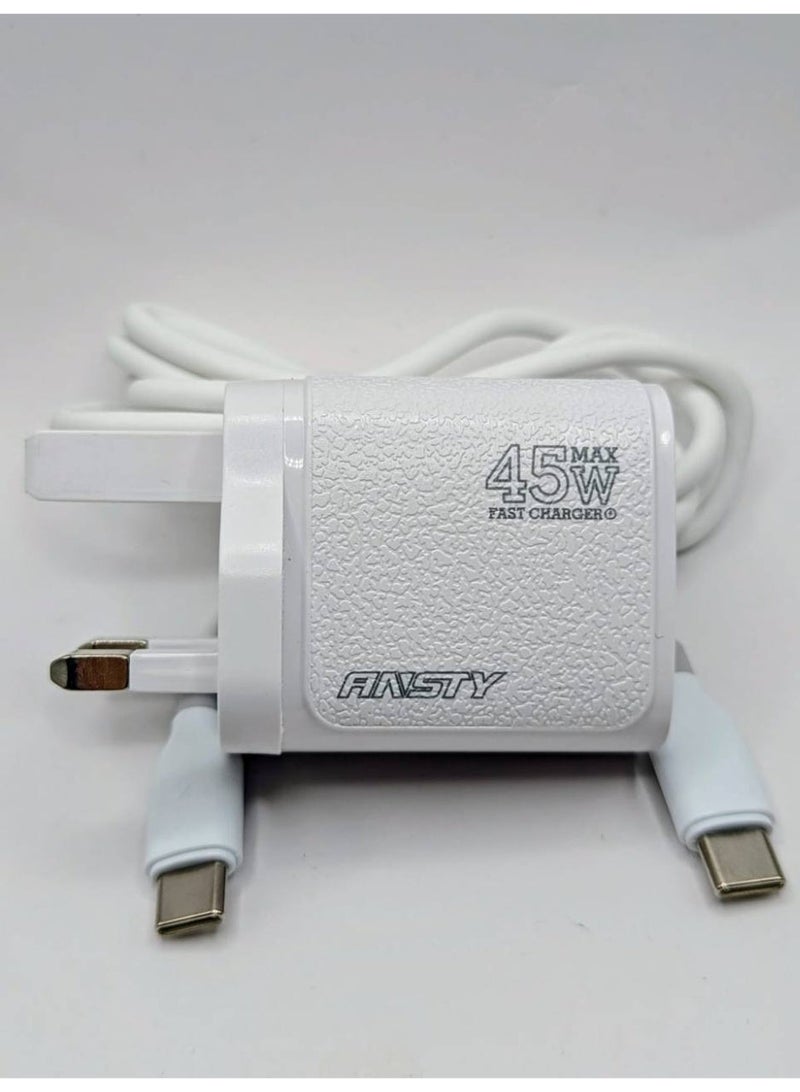 انستي شاحن سريع تايب سي 45 واط، راس شاحن مع سلك - Image 1