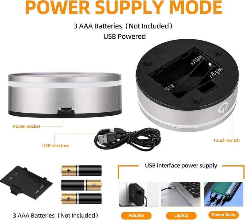 EUSTUMA LED Light Base Non-slip Round Display Stand,crystal led light base,Suitable for Glass Crystal Spherical Artwork,Holiday Party Decoration. (Silver Led Base for Glass Ball) - Image 3