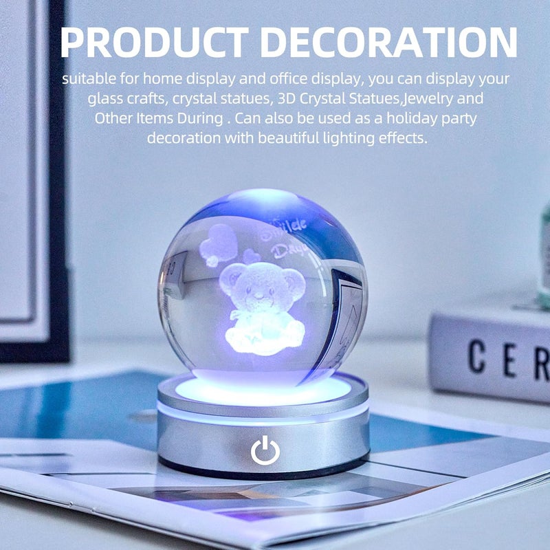 EUSTUMA LED Light Base Non-slip Round Display Stand,crystal led light base,Suitable for Glass Crystal Spherical Artwork,Holiday Party Decoration. (Silver Led Base for Glass Ball) - Image 5