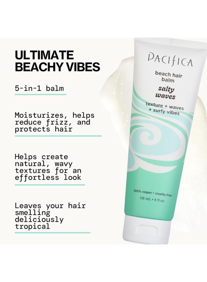 Pacifica Salty Waves Beach Hair Balm, 5-in-1 Styling Balm Designed to Hydrate & Nourish Hair, Vegan & Cruelty-Free, 4 Fl Oz