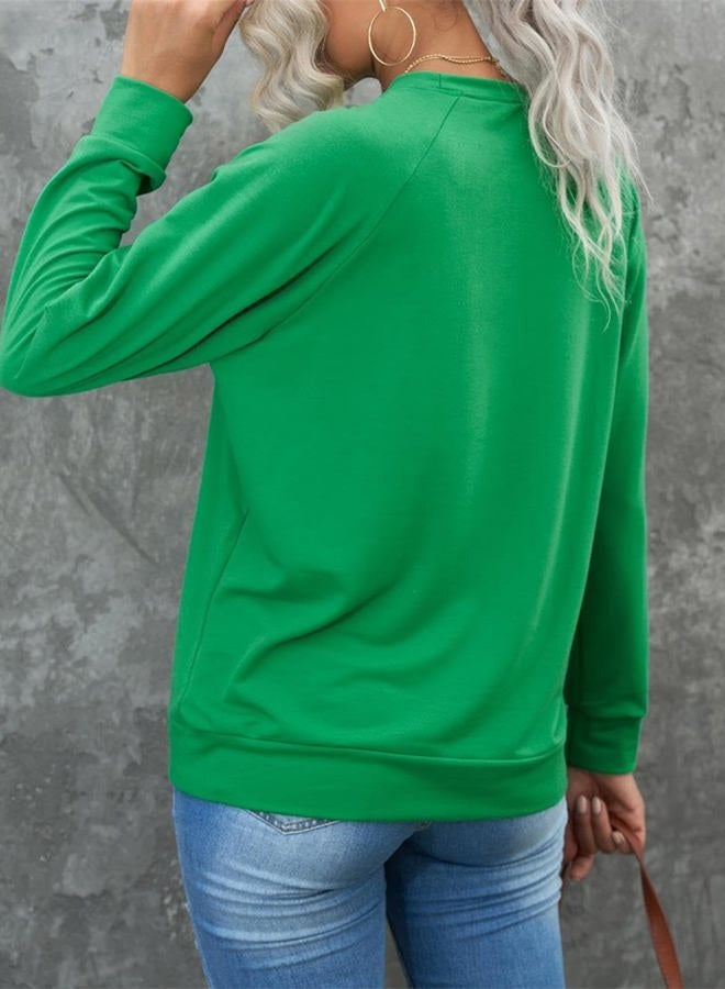 Ecosunny Women's Casual Holiday Mardi Gras Sweatshirt Sequin Print Round Neck Long Sleeve Loose Pullover Tops, St. Patrick-green, L - Image 4
