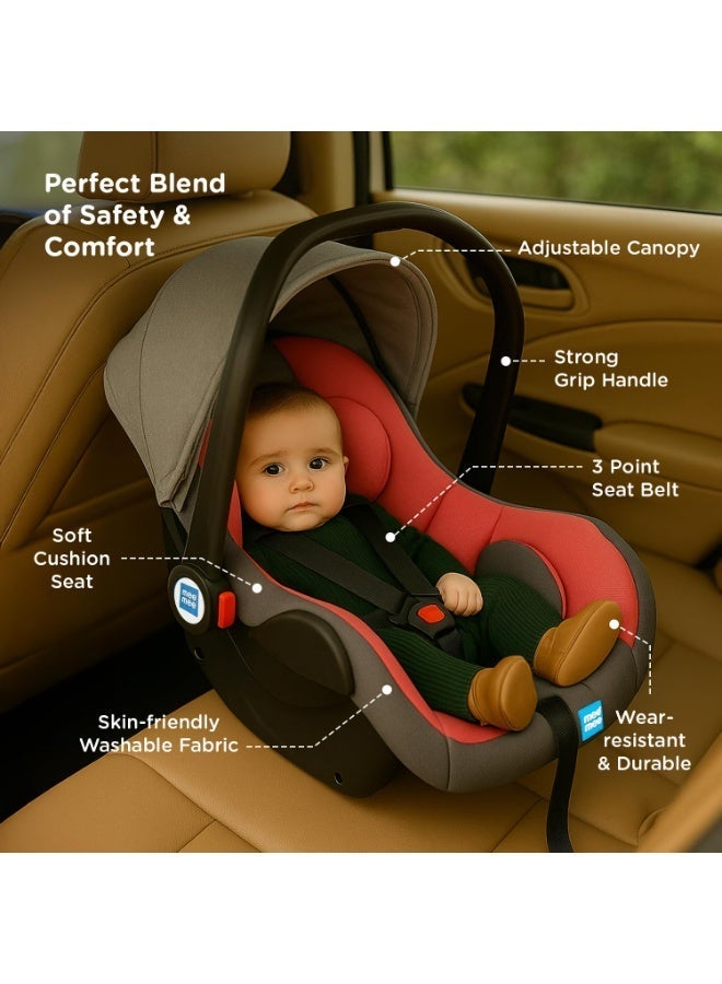 Mee Mee Little Explorer 4-in-1 Baby Car Seat & Carry Cot with Canopy, Convertible to Car seat, Rocking Chair, Carry Cot & Feeding Chair, 0 to 15 Months | Weight Capacity Upto 13 Kgs (Red) - Image 4