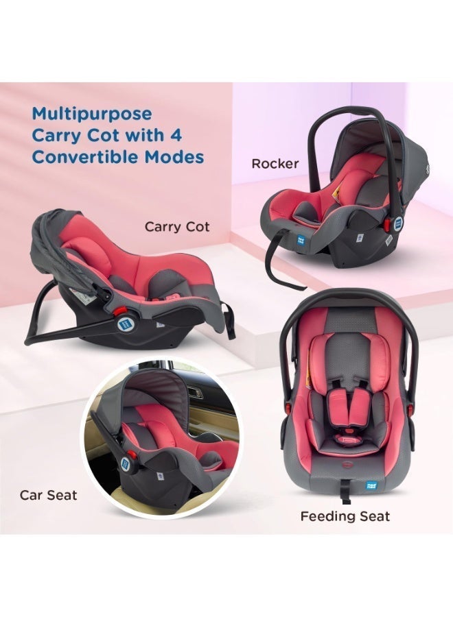 Mee Mee Little Explorer 4-in-1 Baby Car Seat & Carry Cot with Canopy, Convertible to Car seat, Rocking Chair, Carry Cot & Feeding Chair, 0 to 15 Months | Weight Capacity Upto 13 Kgs (Red) - Image 2
